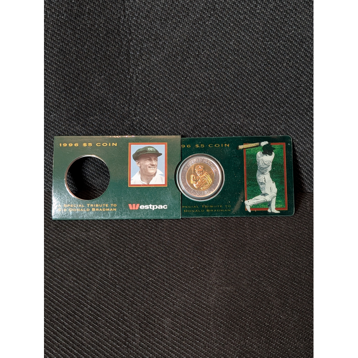 1996 Sir Donald Bradman $5 Dollar Uncirculated Bi Metal Coin Cricket Ashes