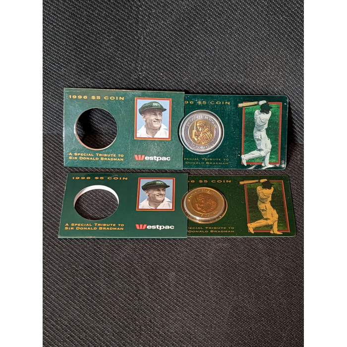 1996 Sir Donald Bradman $5 Dollar Uncirculated Bi Metal Coin Cricket Ashes