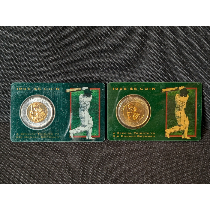 1996 Sir Donald Bradman $5 Dollar Uncirculated Bi Metal Coin Cricket Ashes