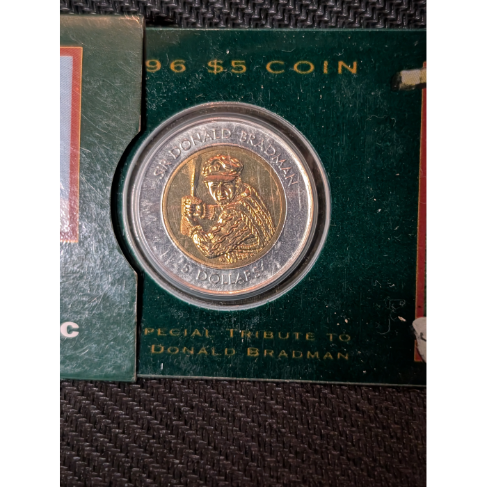 1996 Sir Donald Bradman $5 Dollar Uncirculated Bi Metal Coin Cricket Ashes