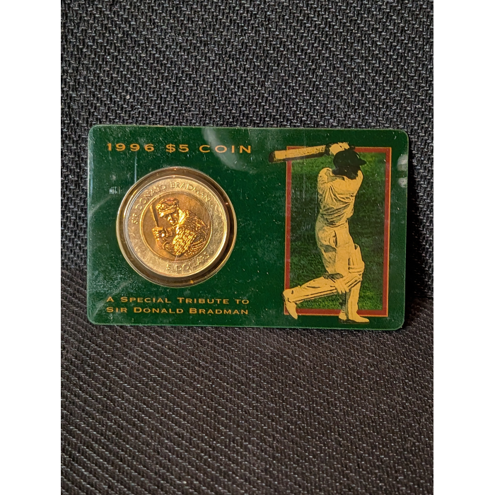 1996 Sir Donald Bradman $5 Dollar Uncirculated Bi Metal Coin Cricket Ashes