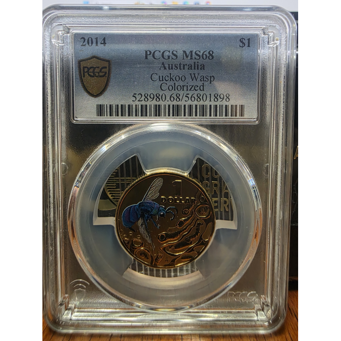 2014 $1 Cuckoo Waspe Colourized MS68 - Bright Bugs Series