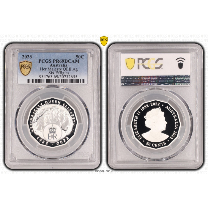 2023  50c  HER MAJESTY QUEEN ELIZABETH II SIX EFFIGIES REGINA SP PCGS PR69DCAM