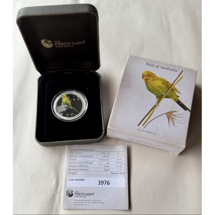 2013 Birds of Australia Budgerigar 1/2oz Silver 50 Cent Proof Coin