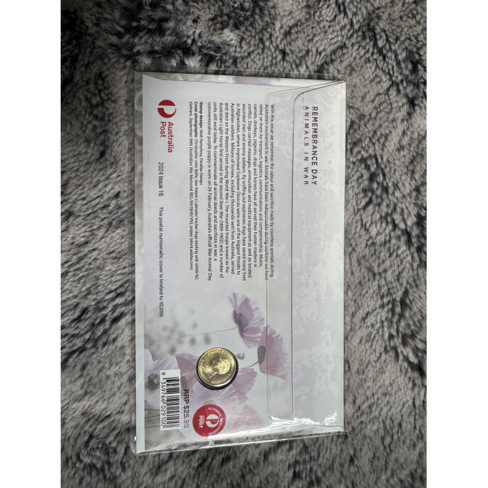 2024 PNC Purple Poppy Australian Animals in War $2 coin and  2 x $1.20 stamps 