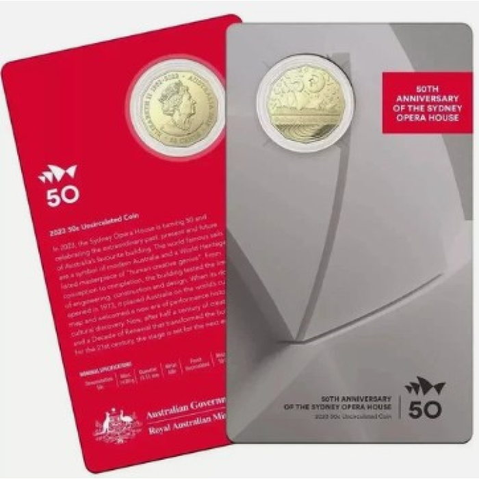 2023  50c  50th ANNIVERSARY OF THE SYDNEY OPERA HOUSE COIN ON CARD