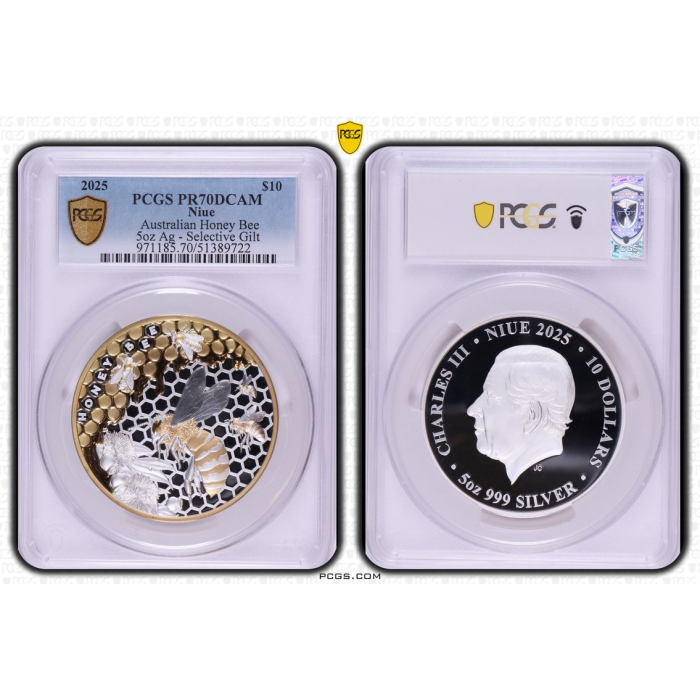 2025 $10 5oz Honey Bee Coin - PR70DCAM  Perfect Grade- Only 14 Worldwide