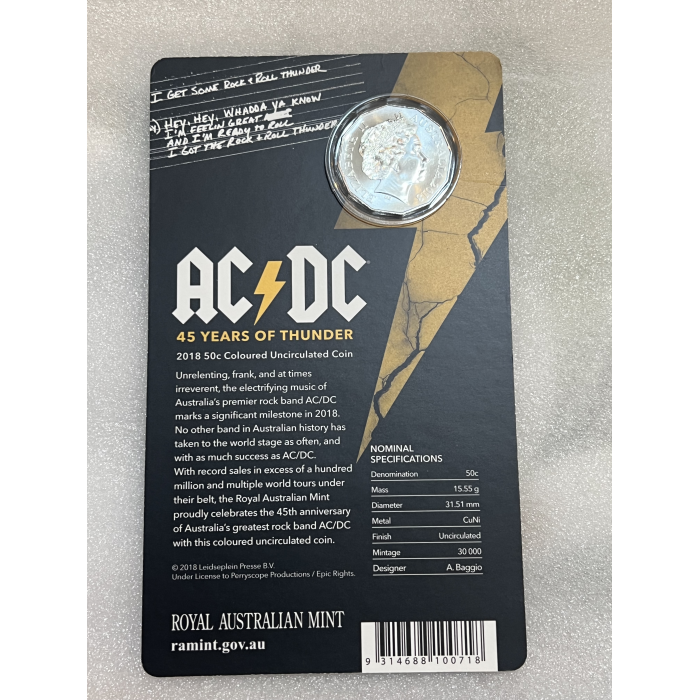 2018 ⚡️ ACDC ⚡️fifty cent coins uncirculated on card