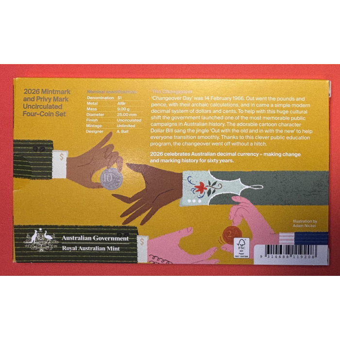 2026 RAM 60 Years of Decimal Currency $1 Mintmark and Privy Mark UNC 4 Coin Set