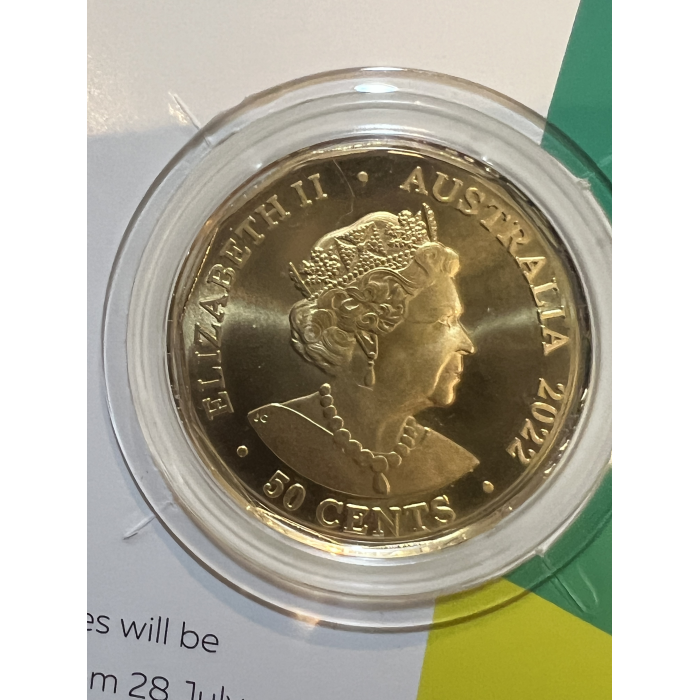2022 Commonwealth Games Fifty Cent coin Tram Australia. Carded coin