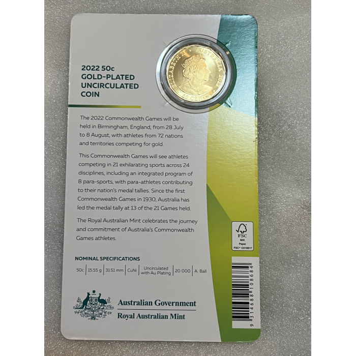 2022 Commonwealth Games Fifty Cent coin Tram Australia. Carded coin