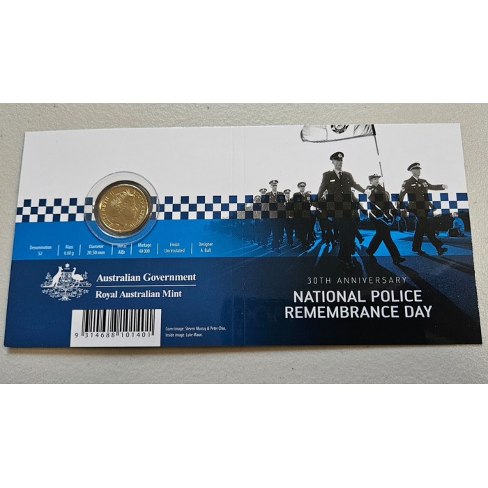 2019 $2 National Police Remembrance Day 'C' Mint Mark Carded Coin