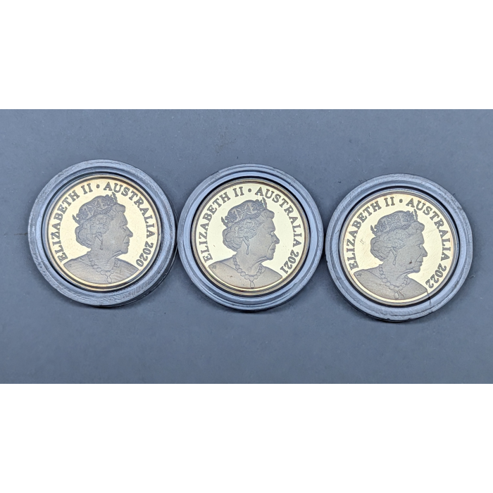 2020 to 2022 (Three) $1 Mob of Roos Proof Coins - Jody Clark Effigy Bundle