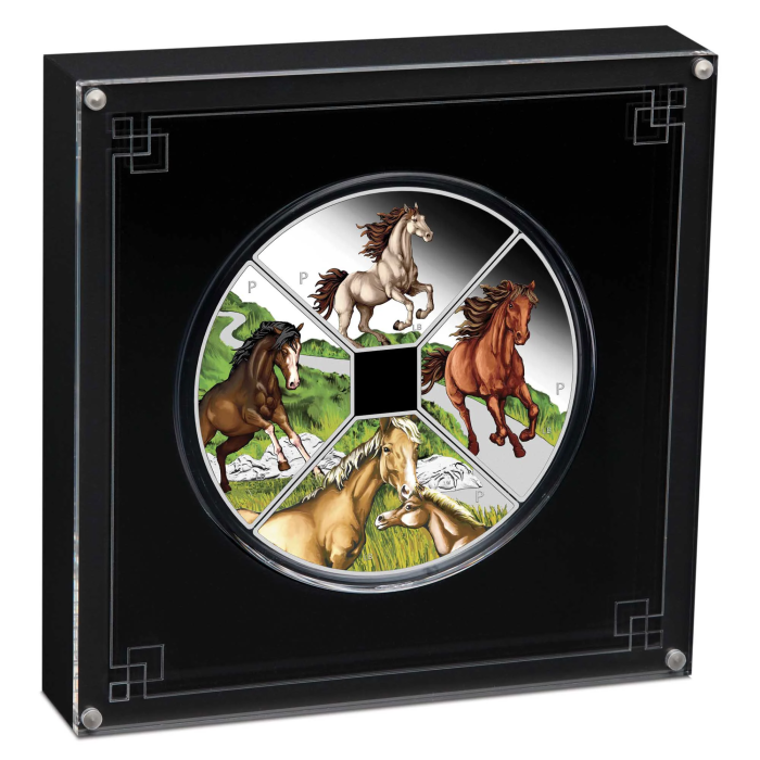 THE PERTH MINT - YEAR OF THE HORSE QUADRANT 2026 1OZ SILVER PROOF COLOURED FOUR-