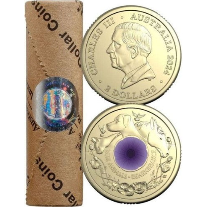2024 Purple Poppy War Animals $2 RAM Roll - Includes Protective Tube & Sticker