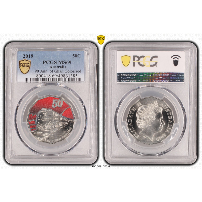 2019 50C 90 ANN. OF GHAN COLORIZED MS69