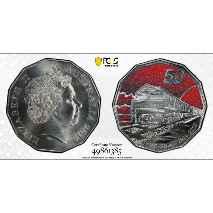 2019 50C 90 ANN. OF GHAN COLORIZED MS69