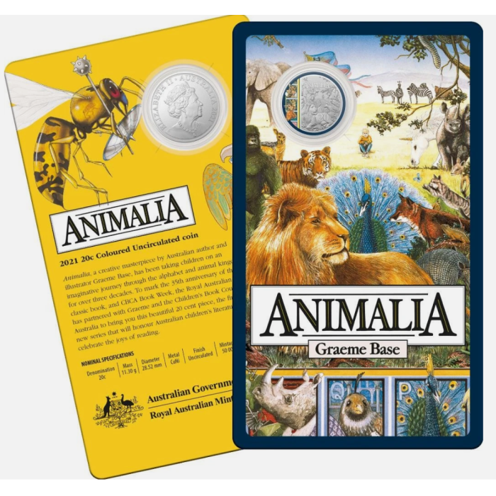 2021   20c 35th ANNIVERSARY OF ANIMALIA CARDED COLOURED COIN