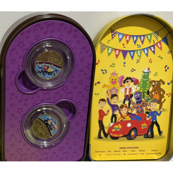 2021 Wiggles 30 Years Coloured Uncirculated Scalloped 30c RAM Two Coin Set
