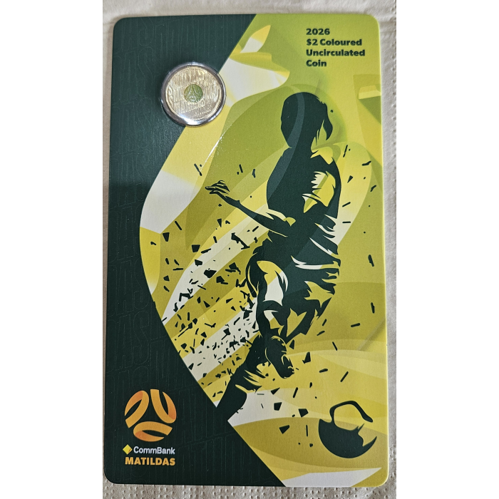2026 Matildas unc colour $2 coin on card