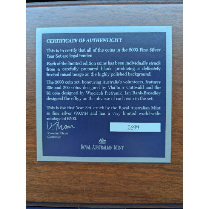 RAM 2003 FINE SILVER 99.9% PROOF COIN MINTAGE ONLY 6500