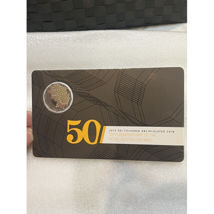 2015 Honeycomb colour fifty cent coin uncirculated on card 50 years of RAM