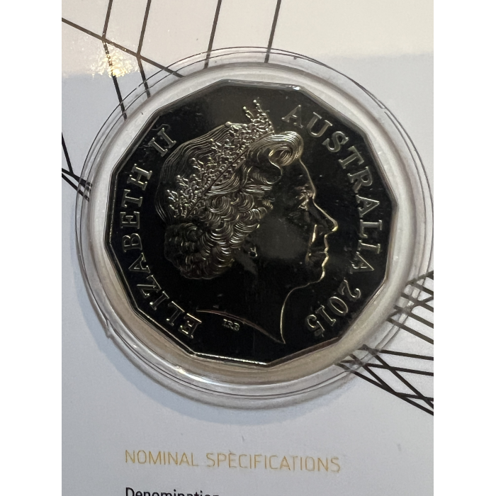 2015 Honeycomb colour fifty cent coin uncirculated on card 50 years of RAM