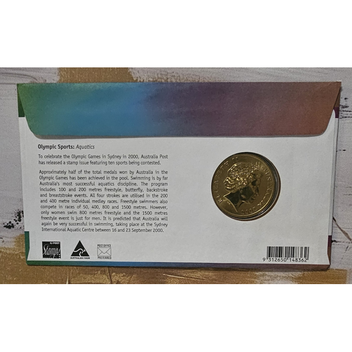 Australia 2000 Olympic Sports Swimming  $5 UNC Coin & Stamp First Day Cover PNC