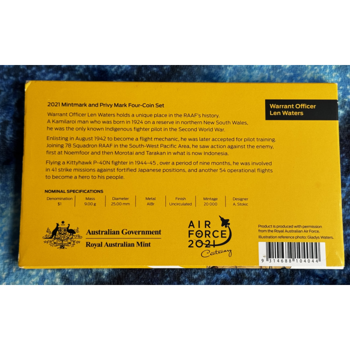 2021 $1 - 4 Coin Set Heroes of Sky Centenary of the Royal Australian Air Force 