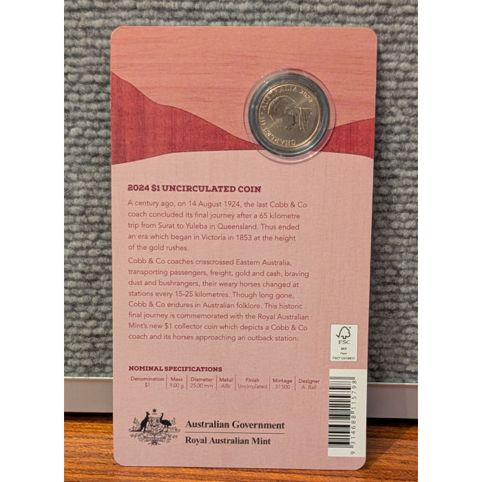 2024 $1 Cobb and Co CENTENARY OF THE LAST COACH PASSENGER SERVICE IN AUSTRALIA