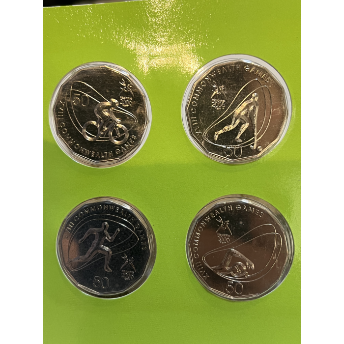 4 Melbourne Commonwealth Games Fifty cent coins  uncirculated on card