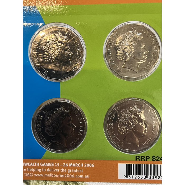 4 Melbourne Commonwealth Games Fifty cent coins  uncirculated on card