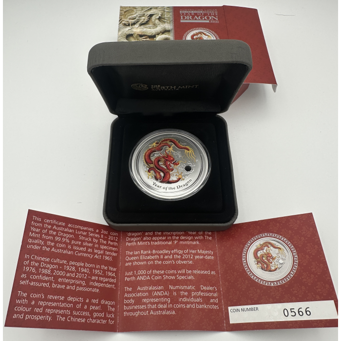 2012 Silver 2oz Lunar Dragon Only 1000 minted