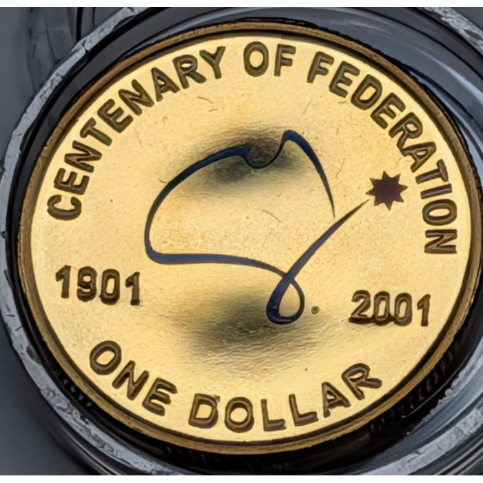 2001 $1 Federation Proof Coloured Coin in RAM capsule