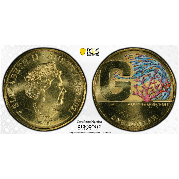 2021  $1  GACH G - GREAT BARRIER REEF COLOURED  PCGS MS66
