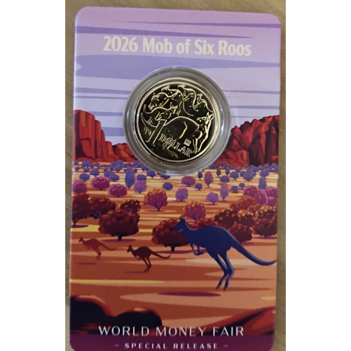  2026 $1 Mob of Six Roos World Money Fair 'Brandenburg Gate' Privy Mark