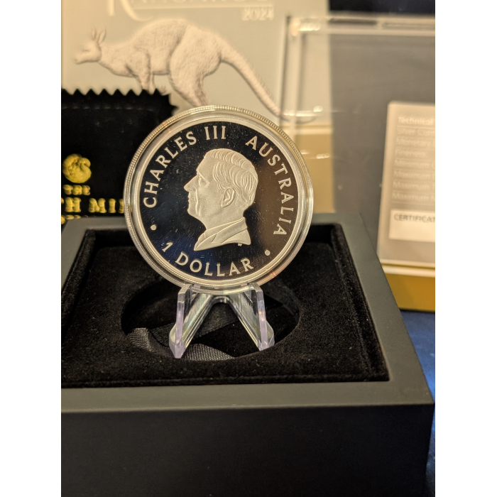 2024 1 Dollar Kangaroo King Charles III First Issue Australia 1 OZ Silver Pf