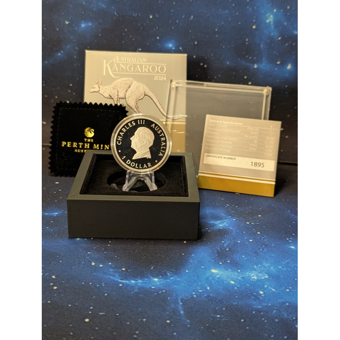 2024 1 Dollar Kangaroo King Charles III First Issue Australia 1 OZ Silver Pf