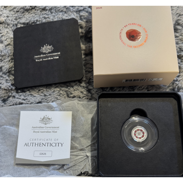 2025 RAM $2 Poppy Wreath ‘C’ Mintmark coloured Silver Proof coin 