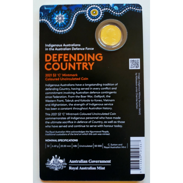 2021 $2 Indigenous Military Service- Defending Country 'C' Mint Mark Carded Coin