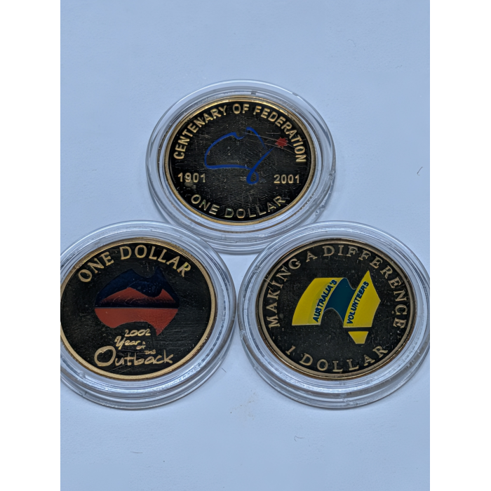 2001, 2002, 2003 $1 Proof Coloured 3 Coin Bundle
