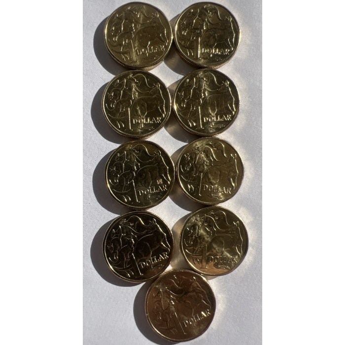 2020 through to 2026. Nine Mob of Roos $1 coins. King & Queen with circ & uncirc