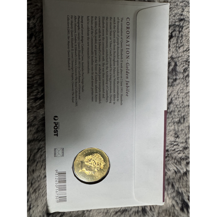 2003 PNC QE2 coronation Golden Jubilee with 50c coin and 50c & $2.45 stamps 