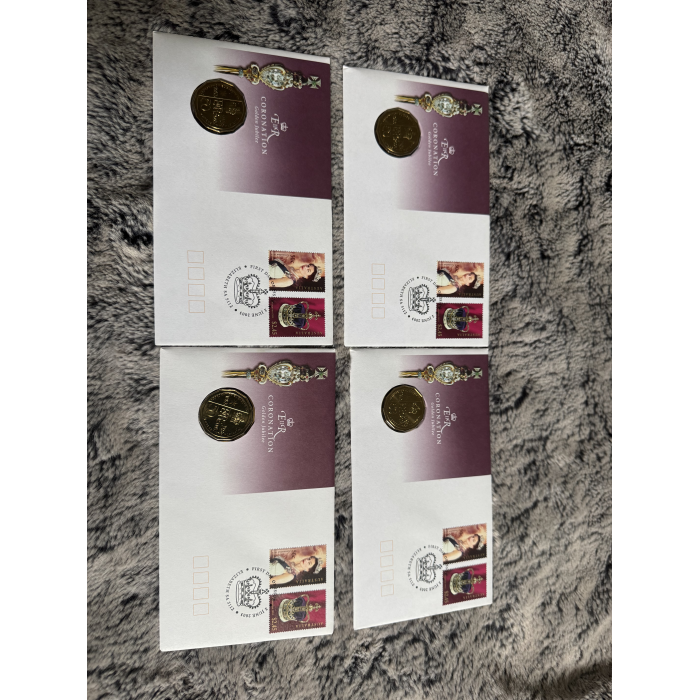 2003 PNC QE2 coronation Golden Jubilee with 50c coin and 50c & $2.45 stamps 