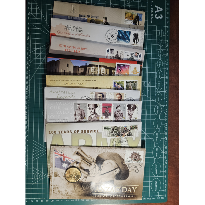 9 x early remembrance pncs, anzas, war, sas, navy, lest we forgot 