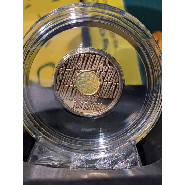 2026 Matilda $2 Coloured Proof Coin and uncirculated coin on card