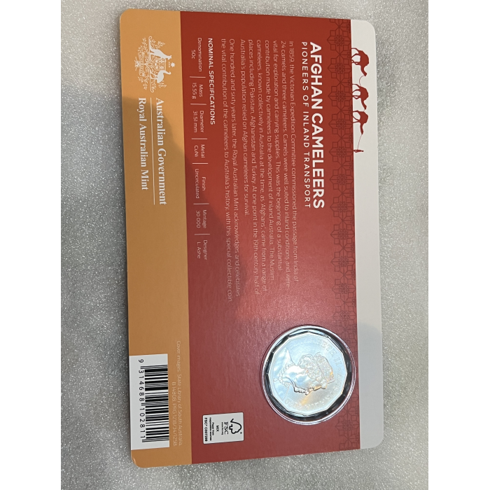 2020 Afghan Cameleers uncirculated fifty cent coins on card  