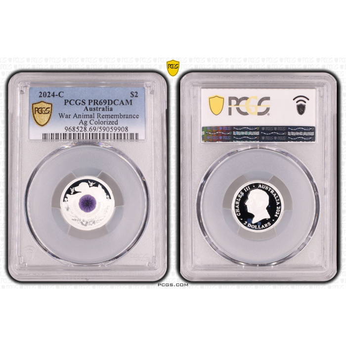 2024-C   $2 WAR ANIMAL REMEMBRANCE COLORIZED FINE SILVER PROOF PCGS  PR69DCAM