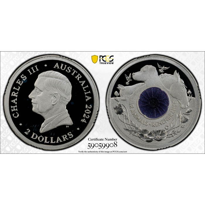 2024-C   $2 WAR ANIMAL REMEMBRANCE COLORIZED FINE SILVER PROOF PCGS  PR69DCAM