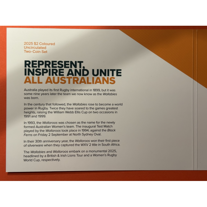 2025 Wallabies and Wallaroos $2  Coloured Uncirculated Set